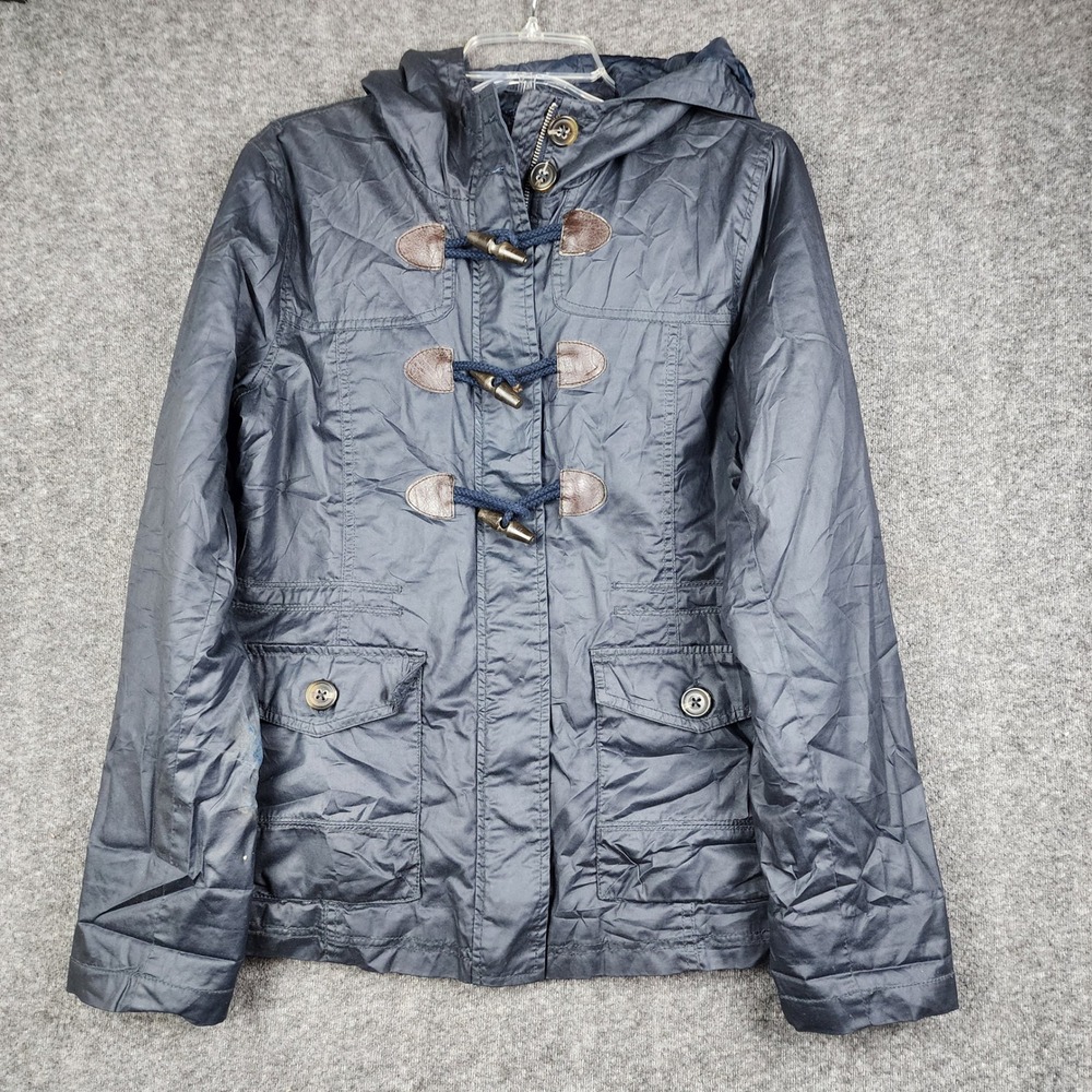 Aeropostale Toggle Utility Jacket Womens Medium Navy Blue Hooded Cotton Coat